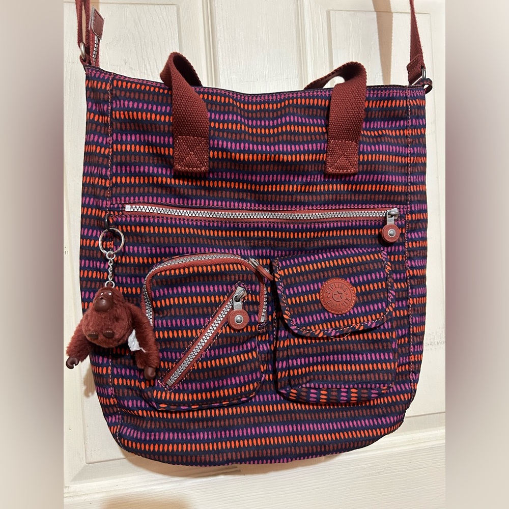 Kipling Defea Large Purple Orange Satchel Shoulder Handbag 14.5”x12”